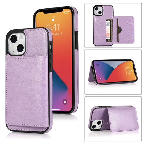 iPhone 13 Shockproof PU + TPU Protective Case with Card Slots & Holder - Purple