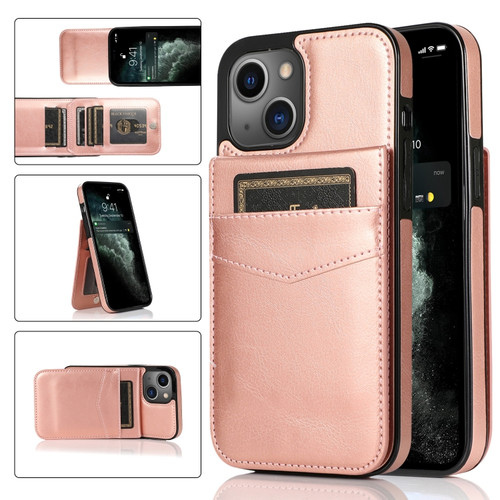 iPhone 13 Solid Color PC + TPU Protective Case with Holder & Card Slots - Rose Gold