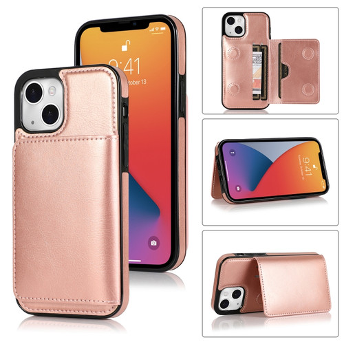 iPhone 13 Shockproof PU + TPU Protective Case with Card Slots & Holder - Rose Gold