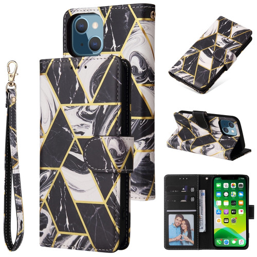 iPhone 13 Marble Bronzing Stitching Horizontal Flip PU Leather Case with Holder & Card Slots & Wallet & Photo Frame - Black