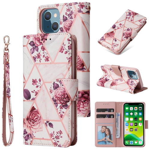 iPhone 13 Marble Bronzing Stitching Horizontal Flip PU Leather Case with Holder & Card Slots & Wallet & Photo Frame - Rose Gold