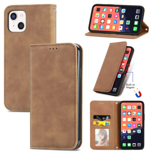 iPhone 13 Retro Skin Feel Business Magnetic Horizontal Flip Leather Case With Holder & Card Slots & Wallet & Photo Frame - Brown