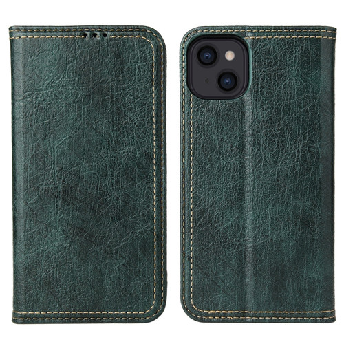 iPhone 13 Fierre Shann Retro Tree Bark Texture PU Magnetic Horizontal Flip Leather Case with Holder & Card Slots & Wallet - Green