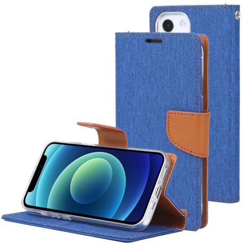 iPhone 13 GOOSPERY CANVAS DIARY Cross Texture Horizontal Flip Leather Case with Holder& Card Slots & Wallet - Blue
