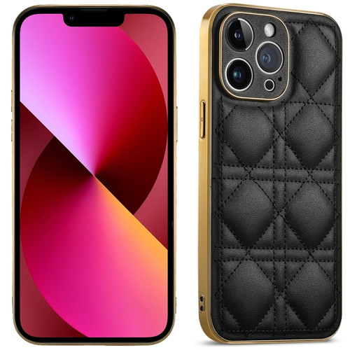 iPhone 13 Suteni Electroplated Rattan Grid Leather Soft TPU Phone Case - Black