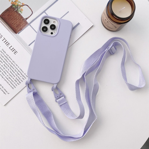 iPhone 13 Elastic Silicone Protective Case with Wide Neck Lanyard - Purple