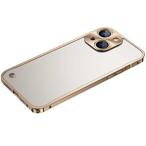 iPhone 13 Metal Frame Frosted PC Shockproof Phone Case - Gold