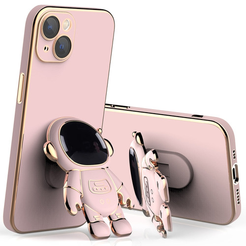 iPhone 13 Plating Astronaut Holder Phone Case with Lens Film - Pink