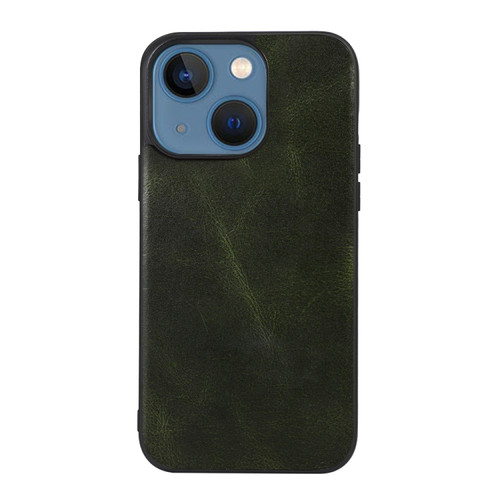 iPhone 13 Genuine Leather Double Color Crazy Horse Phone Case - Green