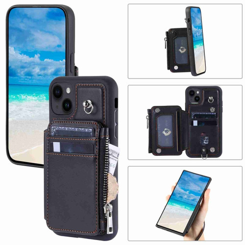 iPhone 13 Zipper Card Slots RFID Phone Case - Black