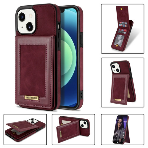 iPhone 13 N.BEKUS Vertical Flip Card Slot RFID Phone Case - Wine Red