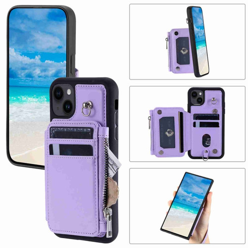 iPhone 13 Zipper Card Slots RFID Phone Case - Purple