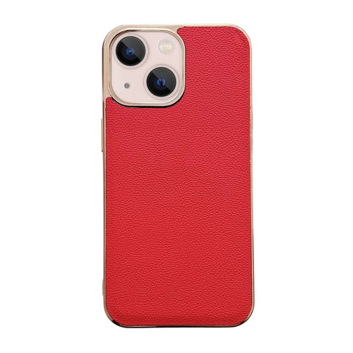 iPhone 13 Genuine Leather Luolai Series Nano Electroplating Phone Case - Red