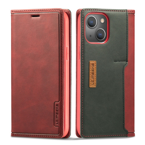 iPhone 13 LC.IMEEKE LC-001 Series PU + TPU Color Matching Frosted Horizontal Flip Leather Case with Holder & Card Slot - Red