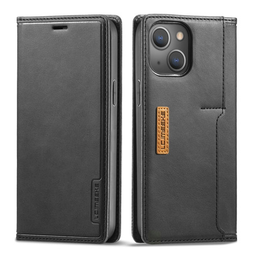 iPhone 13 LC.IMEEKE LC-001 Series PU + TPU Color Matching Frosted Horizontal Flip Leather Case with Holder & Card Slot - Black
