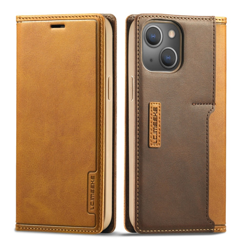 iPhone 13 LC.IMEEKE LC-001 Series PU + TPU Color Matching Frosted Horizontal Flip Leather Case with Holder & Card Slot - Brown