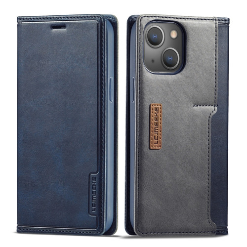 iPhone 13 LC.IMEEKE LC-001 Series PU + TPU Color Matching Frosted Horizontal Flip Leather Case with Holder & Card Slot - Blue