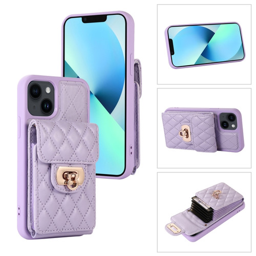 iPhone 13 Card Slot Leather Phone Case - Purple