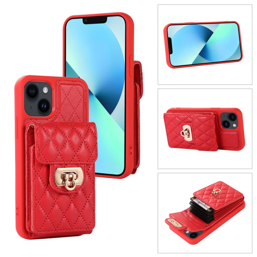 iPhone 13 Card Slot Leather Phone Case - Red
