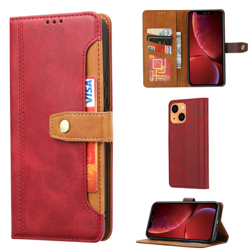 iPhone 13 Calf Texture Double Fold Clasp Horizontal Flip Leather Case with Photo Frame & Holder & Card Slots & Wallet - Red