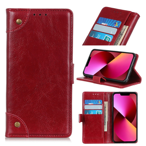iPhone 13 Copper Buckle Nappa Texture Horizontal Flip Leather Case with Holder & Card Slots & Wallet - Wine Red