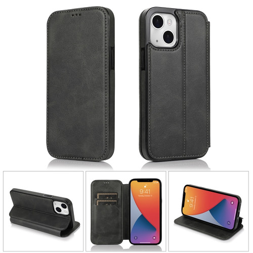 iPhone 13 Strong Magnetic Closure PU + TPU Leather Case with Card Slots & Holder - Black