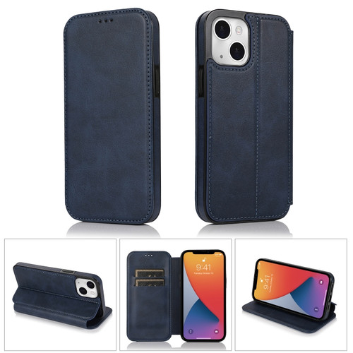 iPhone 13 Strong Magnetic Closure PU + TPU Leather Case with Card Slots & Holder - Blue