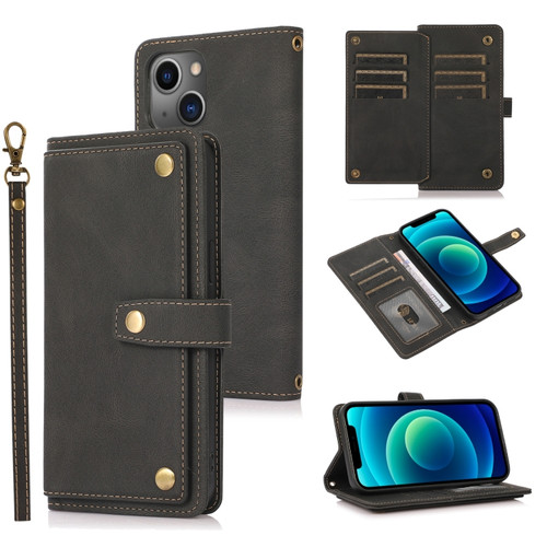 iPhone 13 PU + TPU Horizontal Flip Leather Case with Holder & Card Slot & Wallet & Lanyard - Black