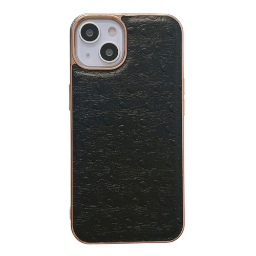 iPhone 13 Genuine Leather Ostrich Texture Nano Case - Black