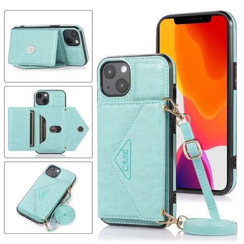 iPhone 13 Multi-functional Cross-body Card Bag TPU+PU Back Cover Case with Holder & Card Slot & Wallet - Green