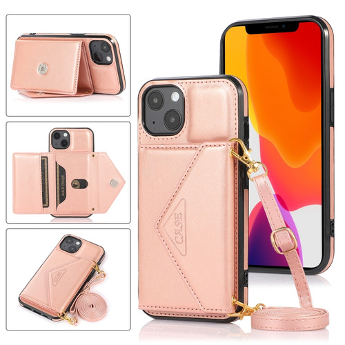 iPhone 13 Multi-functional Cross-body Card Bag TPU+PU Back Cover Case with Holder & Card Slot & Wallet - Rose Gold