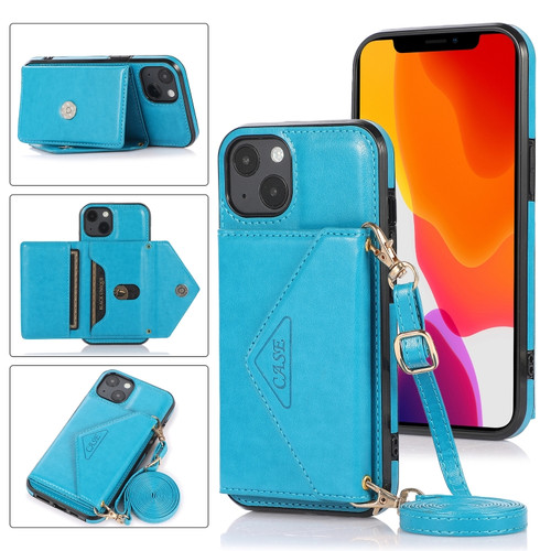 iPhone 13 Multi-functional Cross-body Card Bag TPU+PU Back Cover Case with Holder & Card Slot & Wallet - Blue