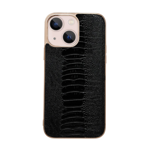 iPhone 13 Genuine Leather Pinshang Series Nano Electroplating Phone Case - Black