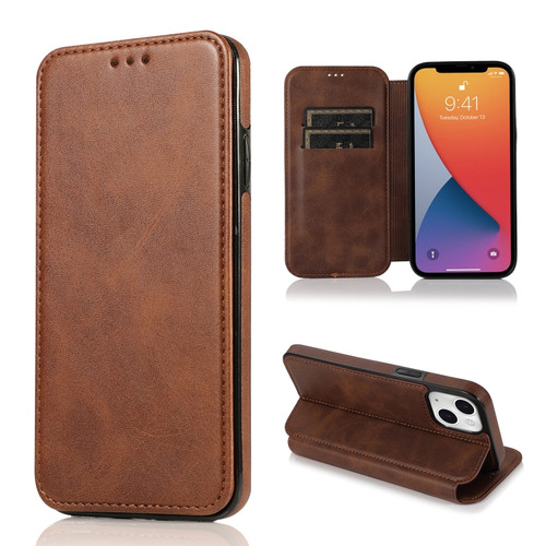 iPhone 13 Knight Magnetic Suction Leather Phone Case - Brown