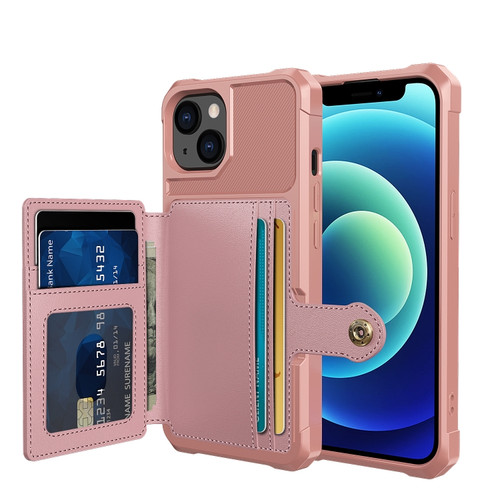 iPhone 13 Magnetic Wallet Card Bag Leather Case - Rose Gold