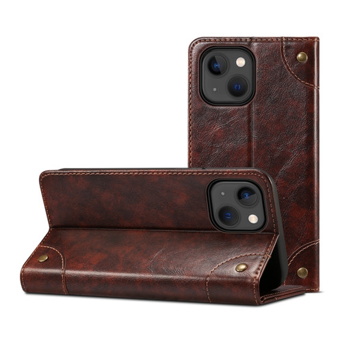 iPhone 13 Baroque Simple Horizontal Flip Leather Case with Holder & Card Slots & Wallet - Dark Brown