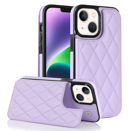 iPhone 13 Double Buckle Rhombic PU Leather Phone Case - Purple