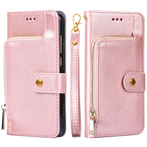 iPhone 13 Zipper Bag PU + TPU Horizontal Flip Leather Case with Holder & Card Slot & Wallet & Lanyard - Rose Gold