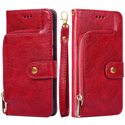 iPhone 13 Zipper Bag PU + TPU Horizontal Flip Leather Case with Holder & Card Slot & Wallet & Lanyard - Red