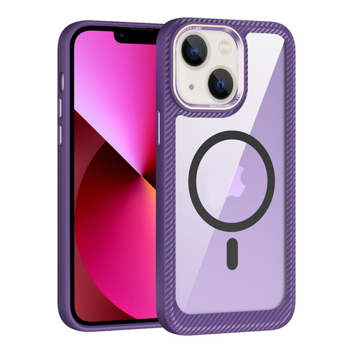 iPhone 13 MagSafe Carbon Fiber Transparent Back Panel Phone Case - Purple
