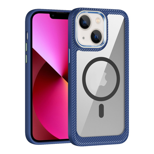 iPhone 13 MagSafe Carbon Fiber Transparent Back Panel Phone Case - Blue