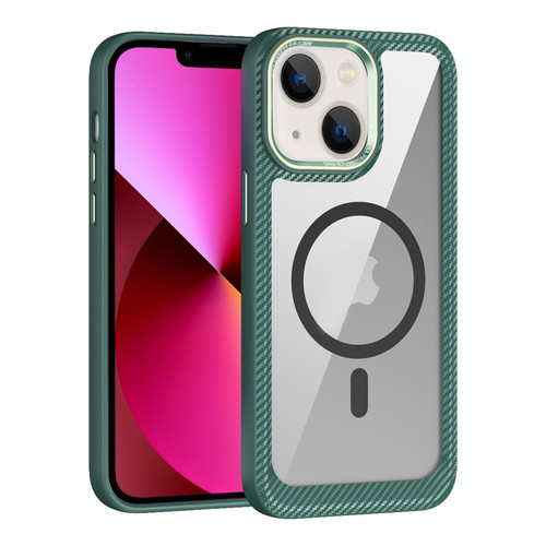 iPhone 13 MagSafe Carbon Fiber Transparent Back Panel Phone Case - Green