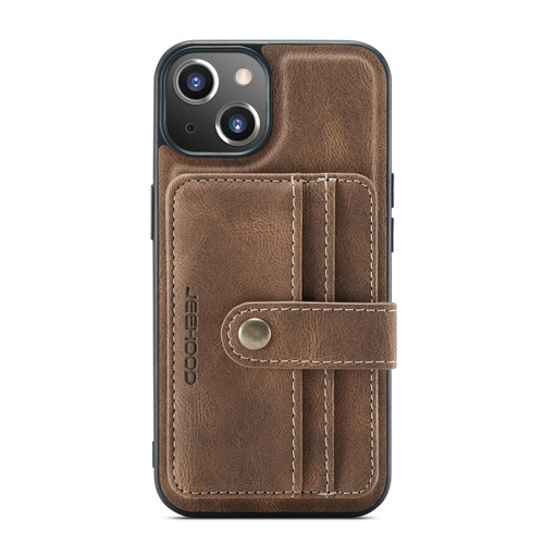 iPhone 13 JEEHOOD Anti-theft Brush Magnetic PU + TPU Protective Case with Card Slot - Brown