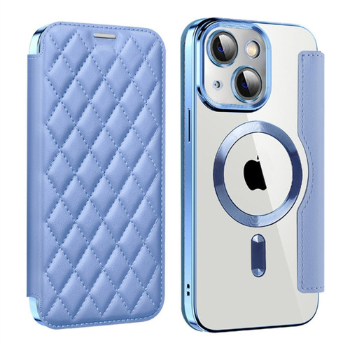 iPhone 13 Shield Magsafe RFID Anti-theft Rhombus Leather Phone Case - Blue
