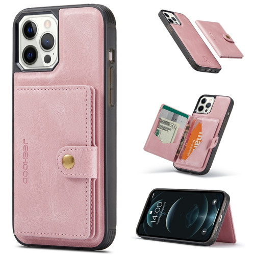 iPhone 13 JEEHOOD Retro Magnetic Detachable Protective Case with Wallet & Card Slot & Holder - Pink