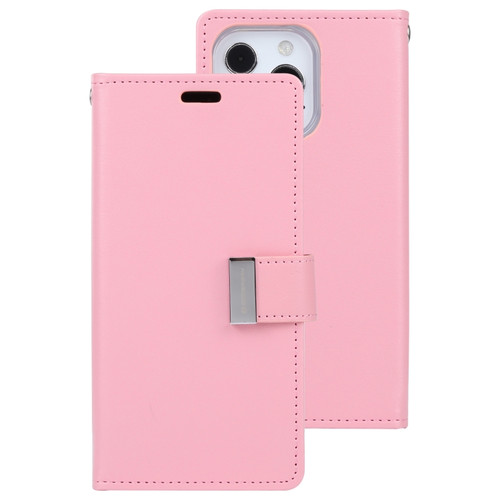 iPhone 13 GOOSPERY RICH DIARY Crazy Horse Texture Horizontal Flip Leather Case with Holder & Card Slots & Wallet Pro Max - Pink