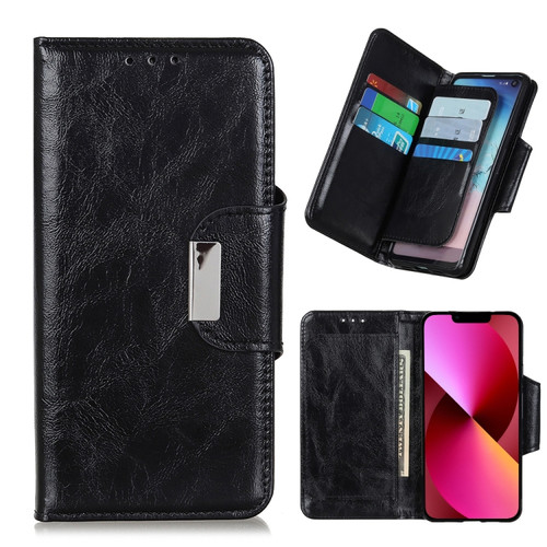 iPhone 13 Crazy Horse Texture Magnetic Buckle Horizontal Flip Leather Case with Holder & 6-Card Slots & Wallet - Black