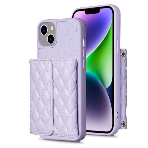 iPhone 13 Horizontal Wallet Rhombic Leather Phone Case - Purple