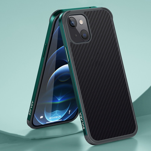 iPhone 13 SULADA Luxury 3D Carbon Fiber Textured Metal + TPU Frame Phone Case - Dark Green