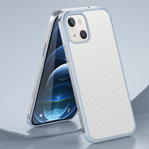 iPhone 13 SULADA Luxury 3D Carbon Fiber Textured Metal + TPU Frame Phone Case - Silver
